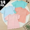 4/1 Pieces Summer Girl Sweet And Lovely Fungus Wavy Short Sleeve T-shirt Comfortable And Versatile Soft Casual Top Holiday Style