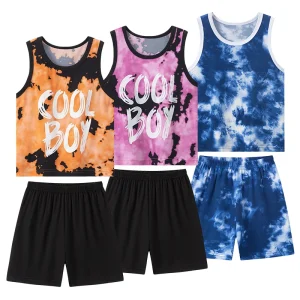 4/2 Pcs Summer Boy Tie-dye Gradient Vest Suit Cool And Handsome Children's Casual Breathable Vest Joker Comfort Shorts Camouflag