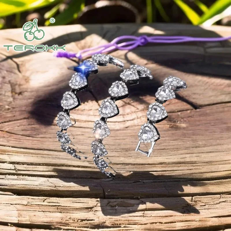 45CM New Hip Hop Tennis Chain Bracelet Necklace Shiny Heart Rhinestone CZ Fashion Rock Party Jewelry - Image 2