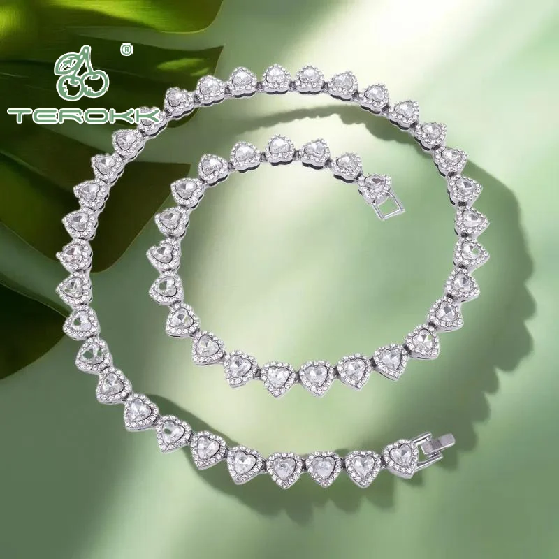 45CM New Hip Hop Tennis Chain Bracelet Necklace Shiny Heart Rhinestone CZ Fashion Rock Party Jewelry - Image 4