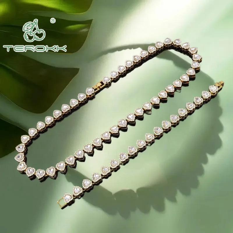 45CM New Hip Hop Tennis Chain Bracelet Necklace Shiny Heart Rhinestone CZ Fashion Rock Party Jewelry - Image 3