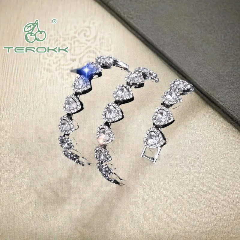 45CM New Hip Hop Tennis Chain Bracelet Necklace Shiny Heart Rhinestone CZ Fashion Rock Party Jewelry - Image 5