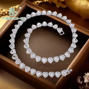 45CM New Hip Hop Tennis Chain Bracelet Necklace Shiny Heart Rhinestone CZ Fashion Rock Party Jewelry