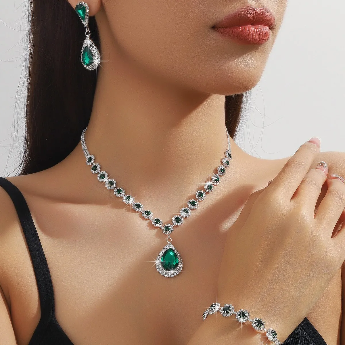 4PC Women's Fashion Waterdrop Flower Necklace Earrings Bracelet Jewelry Set Wedding Party Festival Gift-8065 - Image 4