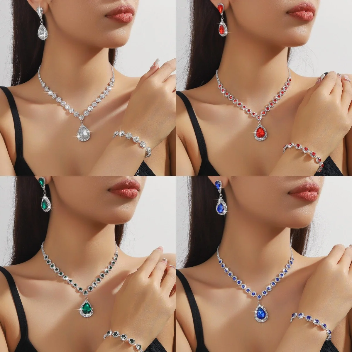 4PC Women's Fashion Waterdrop Flower Necklace Earrings Bracelet Jewelry Set Wedding Party Festival Gift-8065 - Image 6