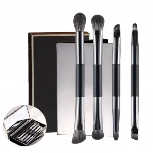 4Pcs Double-ended Makeup Brushes Set with Mirror Portable Travel Kit Concealer Eyeshadow Foundation Blush Brush Soft Synthetic H