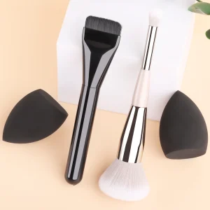 4Pcs Makeup Tool Set Flat Foundation Brush Dual End Powder Brush 2 Beauty Sponges For Base Blush Eye Cosmetic Tools