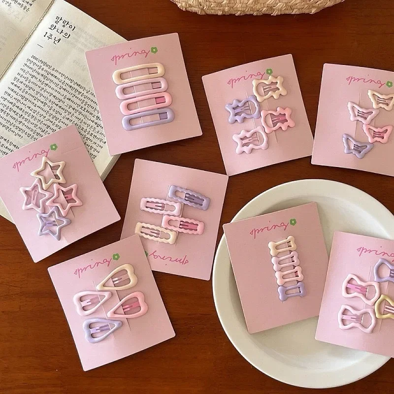4Pcs/set Cute Colorful Geometric Metal Hair Clips Girls Bangs Hair Ornament Hairpins Barrettes Kids Fashion Hair Accessories - Image 3
