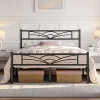 4ft6 Double Bed Solid Bed Frame with Cloudinspired Design Headboard and Metal Bed Slats, Ample Underbed Storage Black