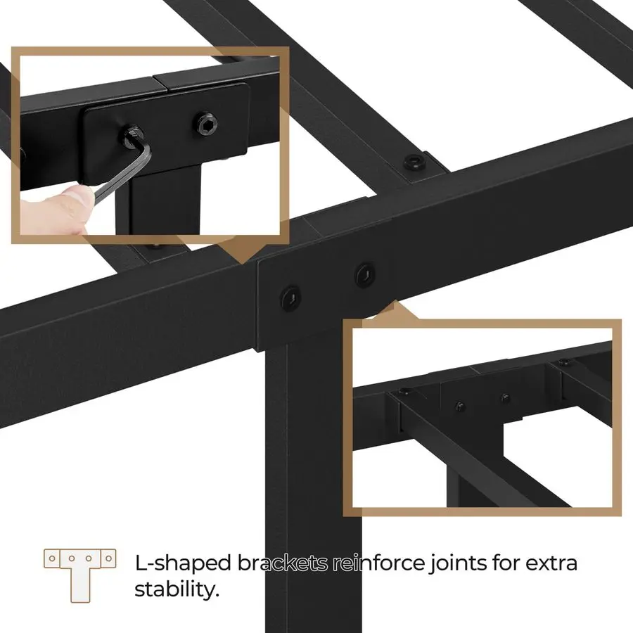 4ft6 Double Bed Solid Bed Frame with Cloudinspired Design Headboard and Metal Bed Slats, Ample Underbed Storage Black - Image 6
