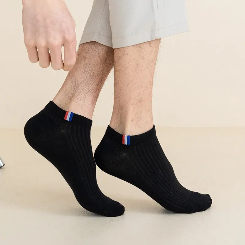 5 Pairs Of Thin Summer Blending Boat Socks Plain Color Mens Casual Socks Breathable Sweat Absorbing Calibration Socks - Image 4