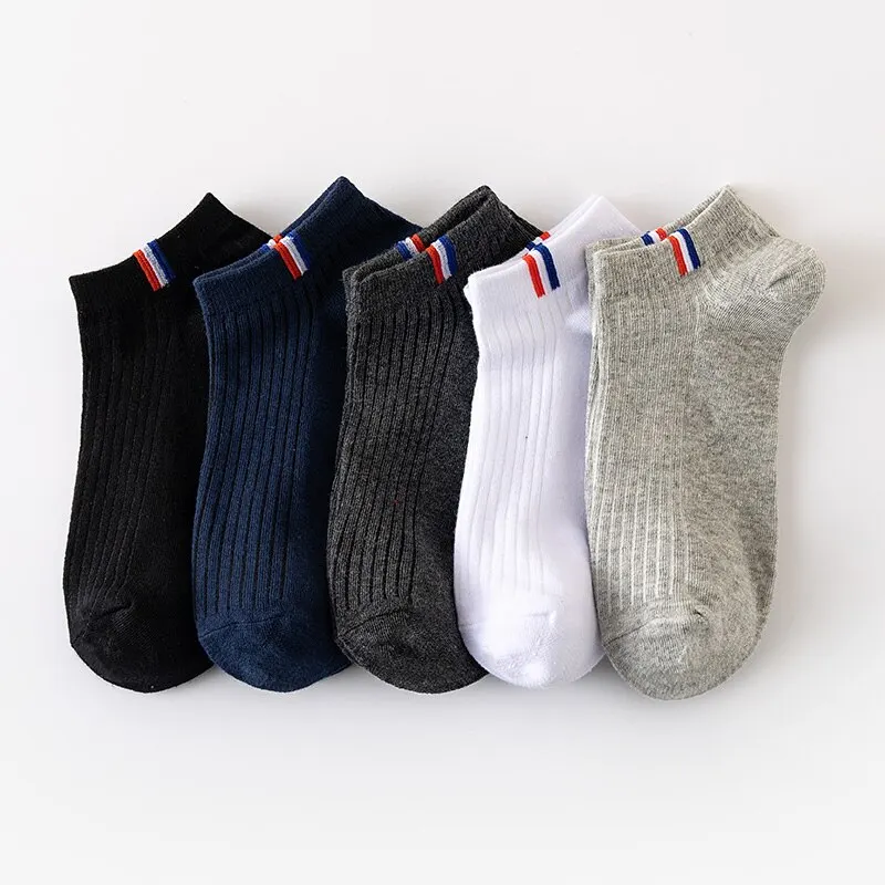 5 Pairs Of Thin Summer Blending Boat Socks Plain Color Mens Casual Socks Breathable Sweat Absorbing Calibration Socks - Image 2