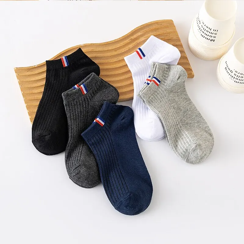 5 Pairs Of Thin Summer Blending Boat Socks Plain Color Mens Casual Socks Breathable Sweat Absorbing Calibration Socks - Image 3