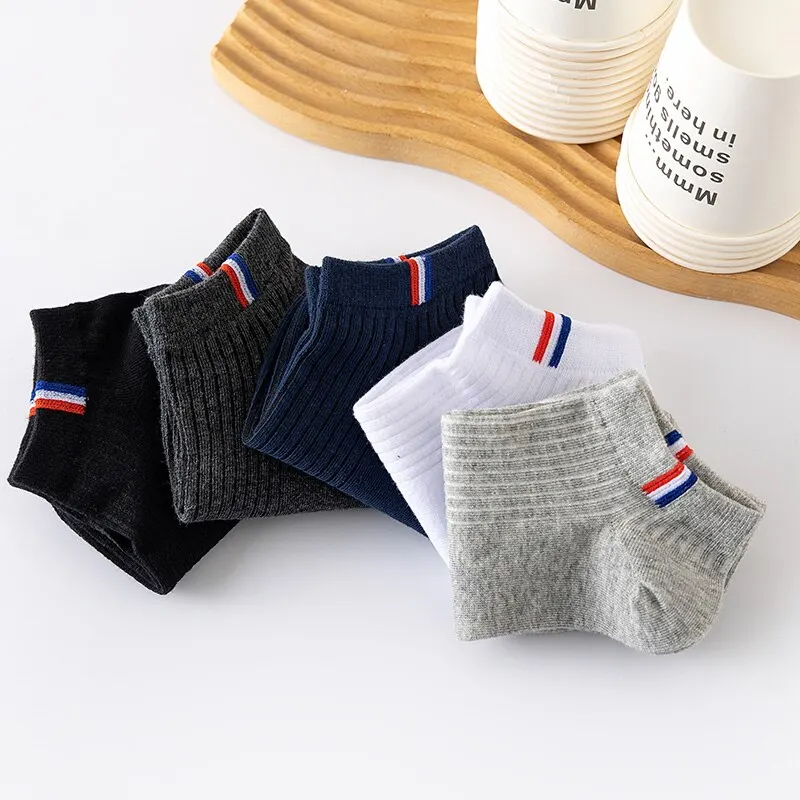 5 Pairs Of Thin Summer Blending Boat Socks Plain Color Mens Casual Socks Breathable Sweat Absorbing Calibration Socks - Image 7