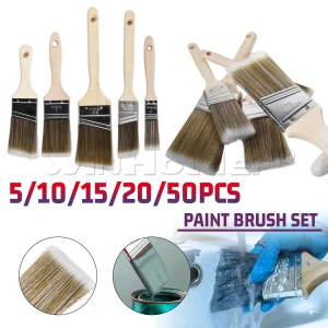 5/10/15/20/50Pcs Professional Paint Brush Set Wooden Handled Bristles Brushes For Wall and Furniture DIY Painting & Decorating