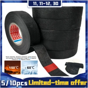 5/10Rolls Heat-resistant Adhesive Cloth Fabric Tape For Automotive Cable Tape Harness Wiring Loom Electrical Heat Tape 19MMx25M/