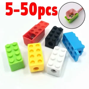 5/50pcs Cartoon Plastic Building Blocks Pencil Sharpener for Children Office School Supplies Student Stationery Random Selection