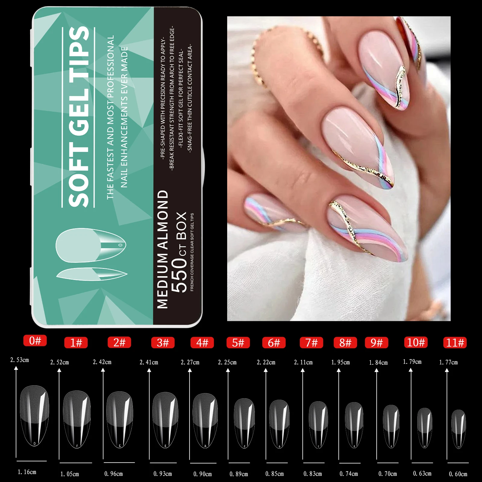 550pcs Soft Gel Nail Tips Medium Short Almond Coffin Stiletto Full Cover Press on Nails Half Matte Acrylic DIY Extension Tools - Image 2