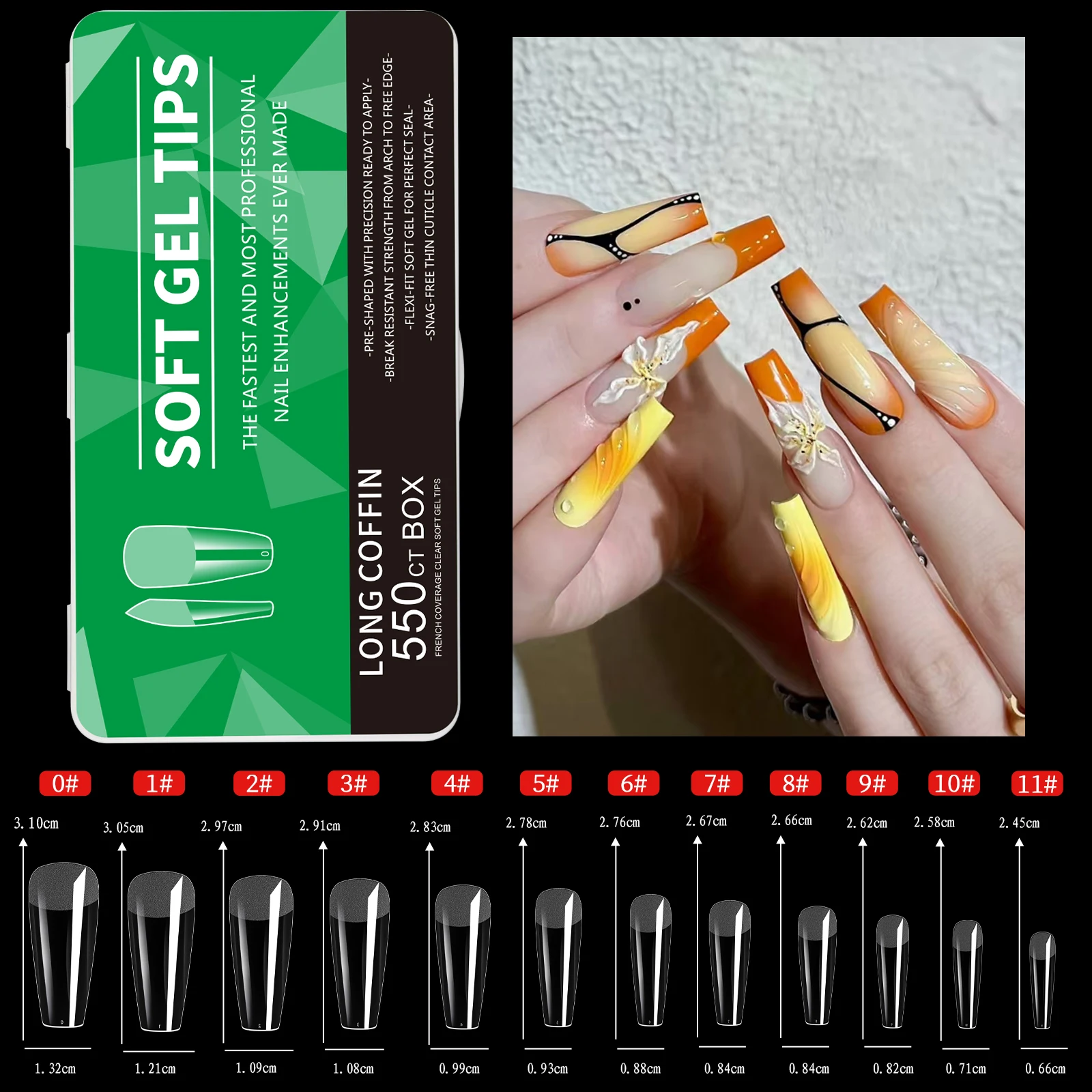 550pcs Soft Gel Nail Tips Medium Short Almond Coffin Stiletto Full Cover Press on Nails Half Matte Acrylic DIY Extension Tools - Image 4