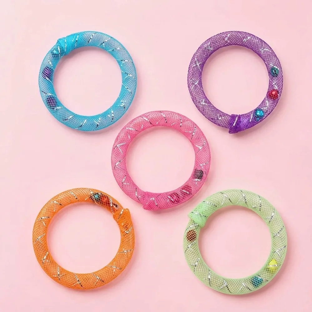 5Pcs Bell Sounds Circle Bell Cat Toy Soft Mesh Bouncing Spring Self Play Cat Toy Bite Resistant Colorful Cat Hose Toy