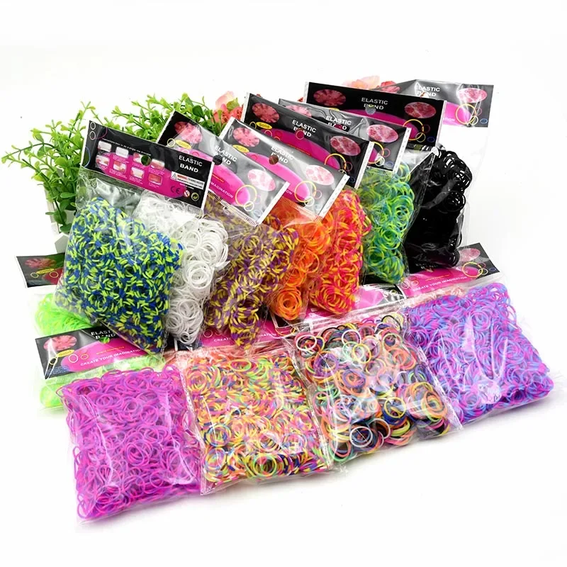 600Pcs Color Rubble Loom Bands Bracelets Kit Girl Gift Elastic Weaving Lacing Toy Craft DIY Jewelry Making Accessories Supplies