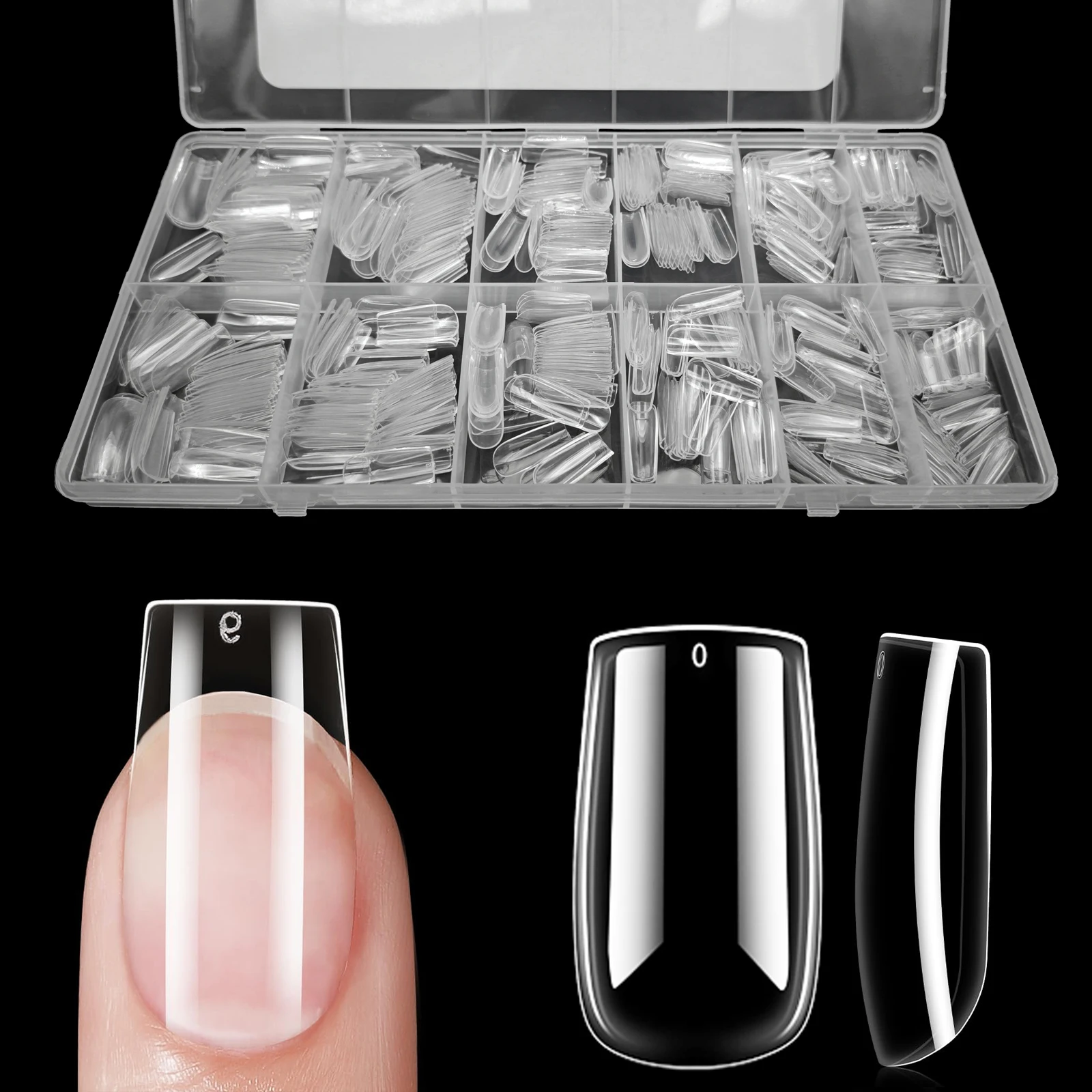 600pcs/box Clear Nail Tips Set, Medium/Long Coffin, Square, Almond, Stiletto, Oval, Round Shape, 10/12 Sizes, Press On Nails, Ma - Image 6