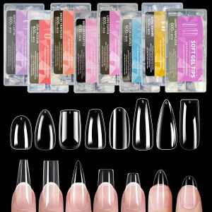 600pcs/box Clear Nail Tips Set, Medium/Long Coffin, Square, Almond, Stiletto, Oval, Round Shape, 10/12 Sizes, Press On Nails, Ma