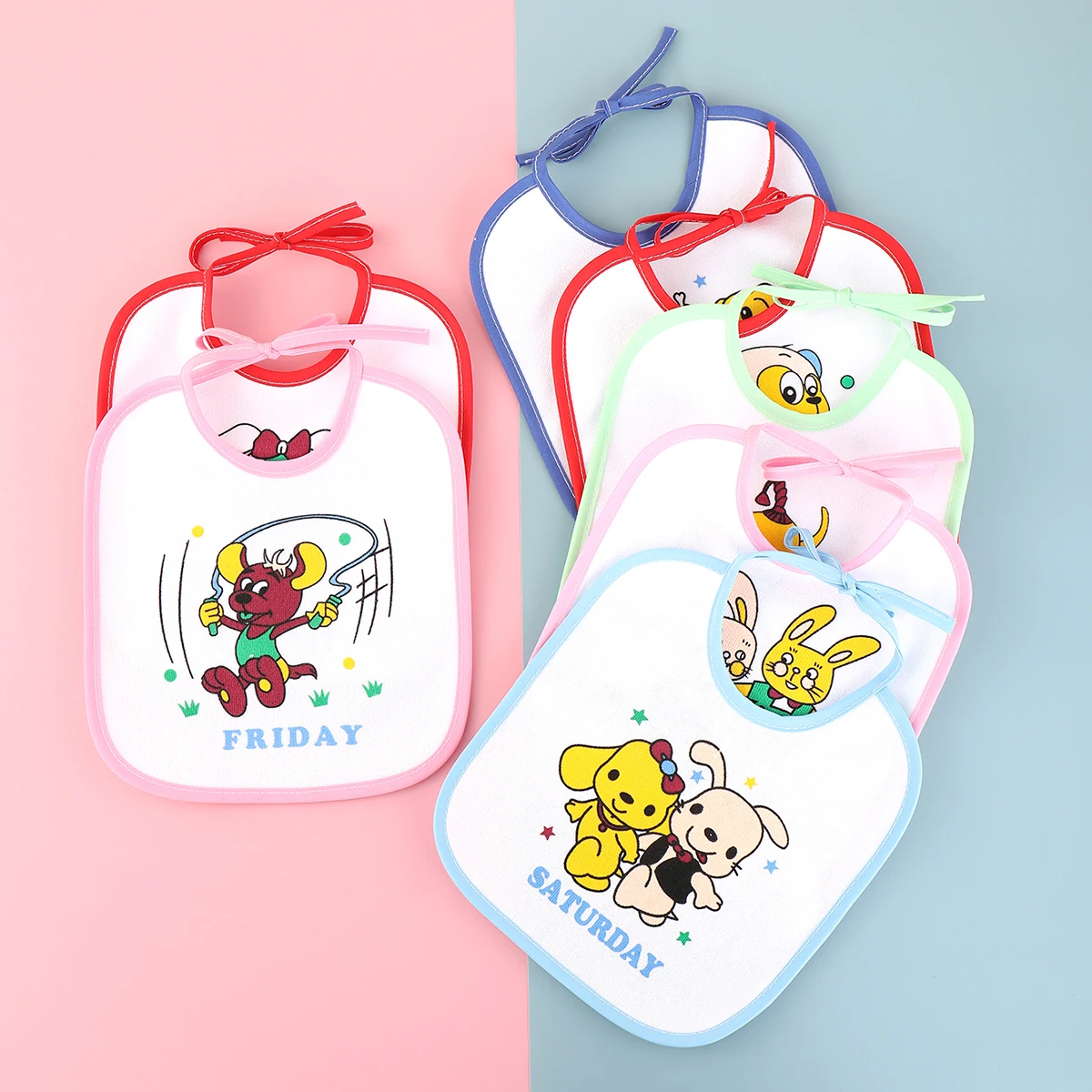 7pcs Weekly Without Repeating Baby Bibs U Shaped Newborn Infants Waterproof Printing Burp Cloths Saliva Towel for Baby - Image 2