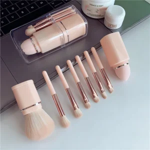 8 in 1 Portable Makeup Brush Kit with Beauty Sponge Travel Storage Case Blush Brush Makeup Brush EyeShadow Powder Brow Brush