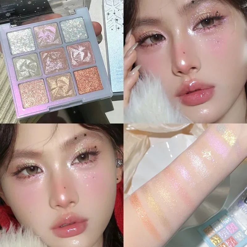 9 Colors Glitter Snowflake Eyeshadow Palette Dream Girl Pearly Eye Shadow Matte Matte Highlights Cool Tone Charming Eyes Makeup - Image 3