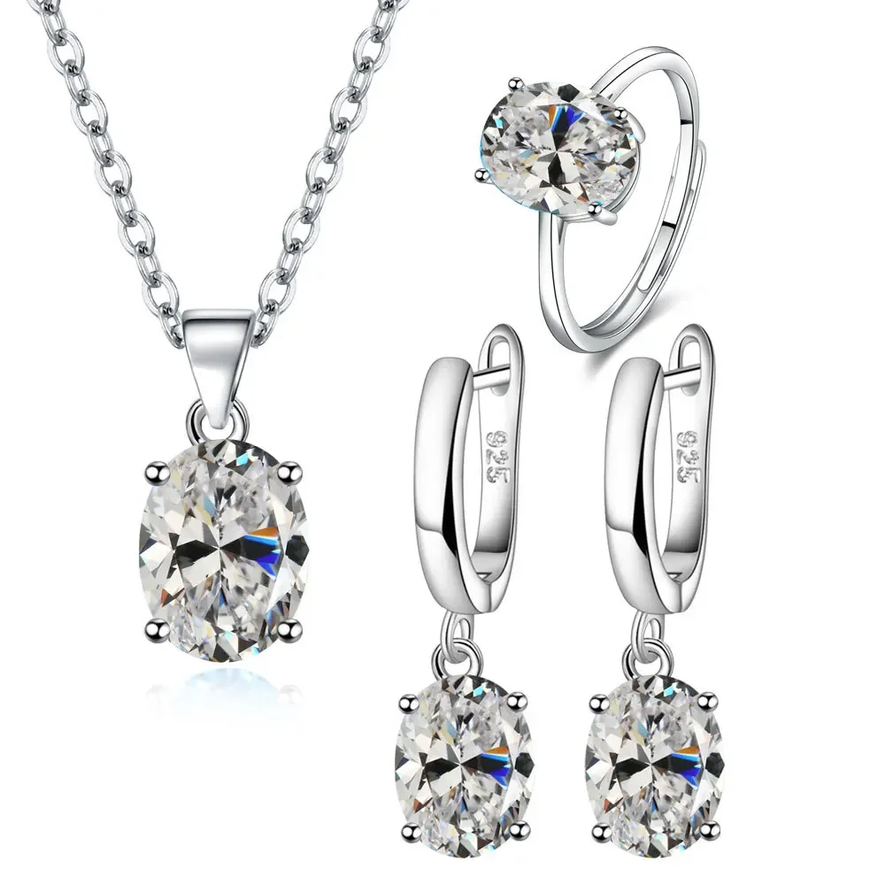 925 Sterling Silver Elegant Women's Jewelry Set Oval Zircon Ring Necklace Earring Set Birthday Party Anniversary Wedding Gift - Image 2