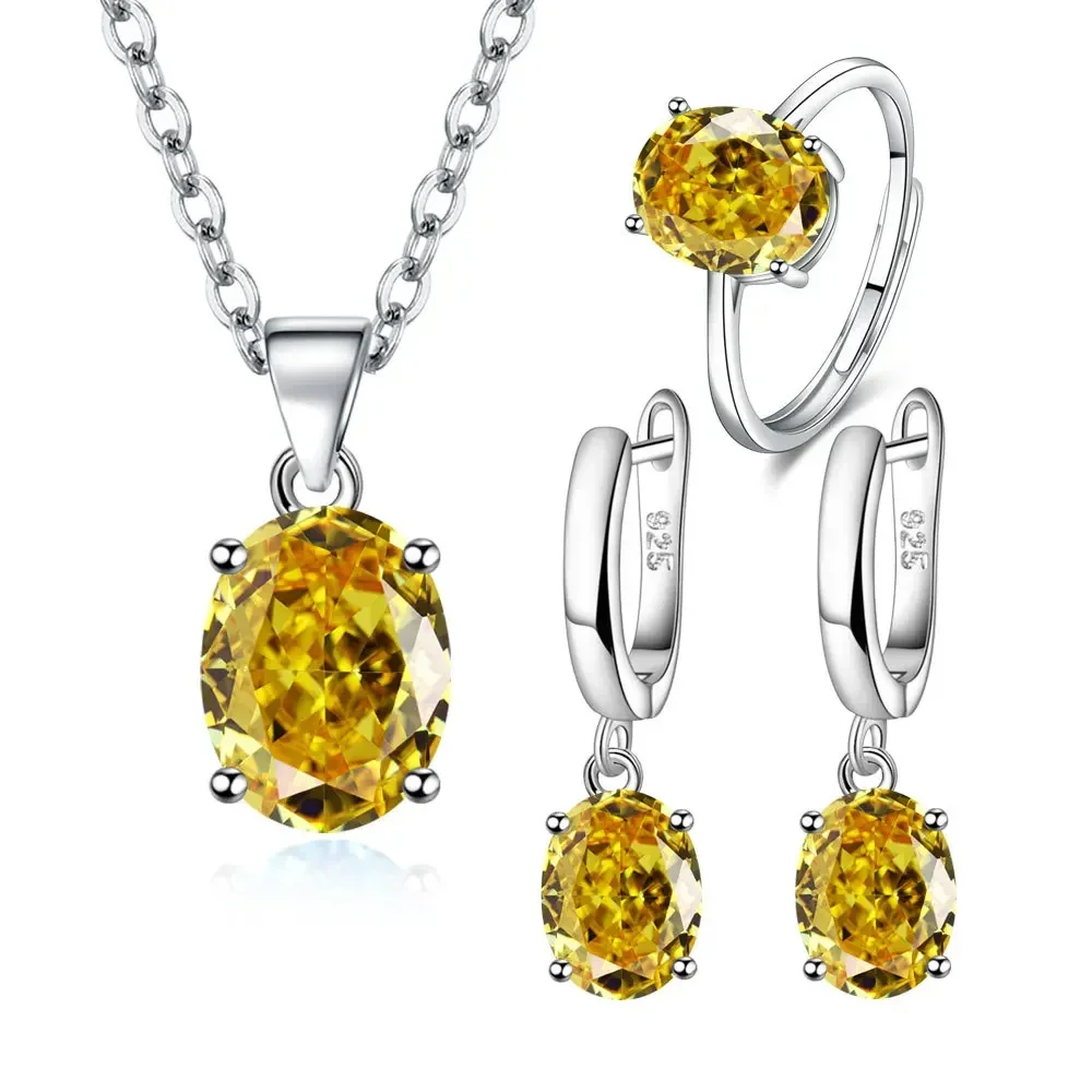 925 Sterling Silver Elegant Women's Jewelry Set Oval Zircon Ring Necklace Earring Set Birthday Party Anniversary Wedding Gift - Image 3