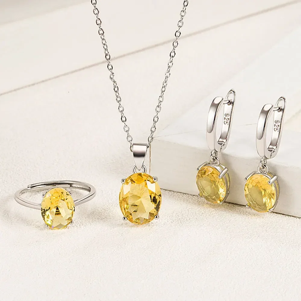 925 Sterling Silver Elegant Women's Jewelry Set Oval Zircon Ring Necklace Earring Set Birthday Party Anniversary Wedding Gift - Image 4