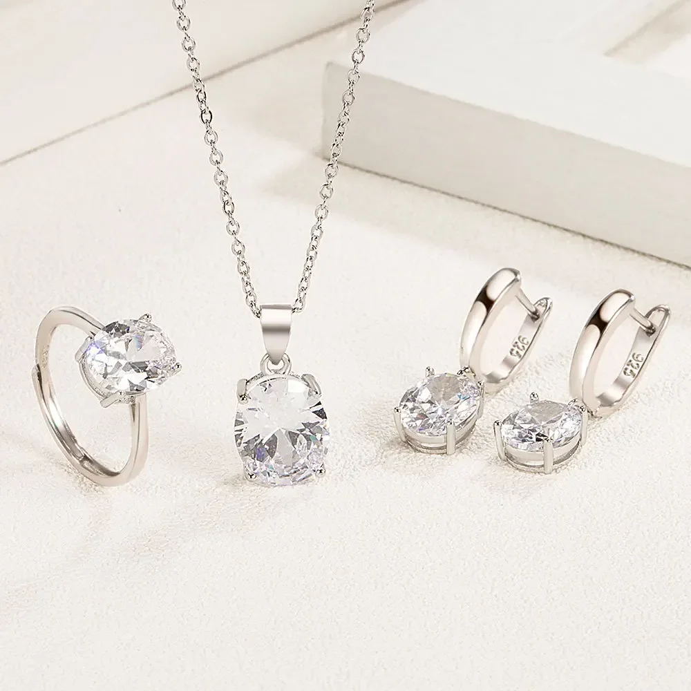 925 Sterling Silver Elegant Women's Jewelry Set Oval Zircon Ring Necklace Earring Set Birthday Party Anniversary Wedding Gift - Image 5
