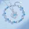 925 Sterling Silver Heart Necklace Bracelet Set Women Vintage Crystal Zircon Bracelet High Quality Set Party Jewelry