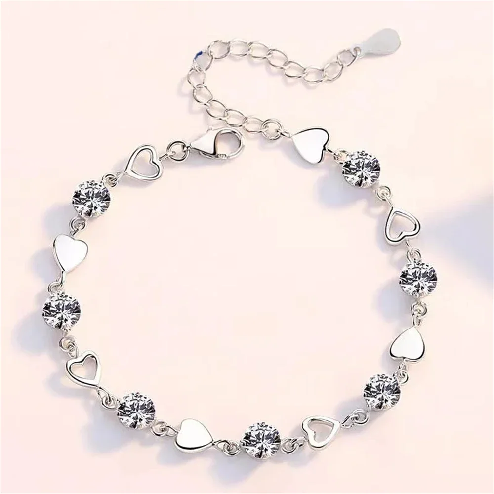 925 Sterling Silver Heart Necklace Bracelet Set Women Vintage Crystal Zircon Bracelet High Quality Set Party Jewelry - Image 6