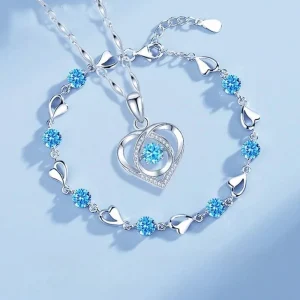 925 Sterling Silver Heart Necklace Bracelet Set Women Vintage Crystal Zircon Bracelet High Quality Set Party Jewelry