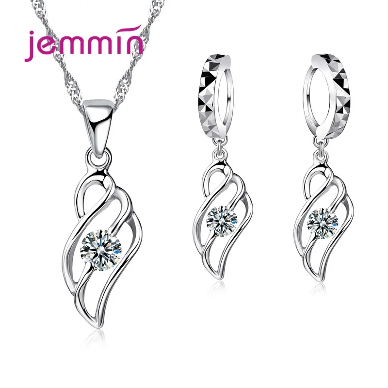 925 Sterling Silver Trendy Crystal Pendant Necklace Earrings Jewelry Set For Women Girls Wedding Engagement Fashion Jewelry - Image 2