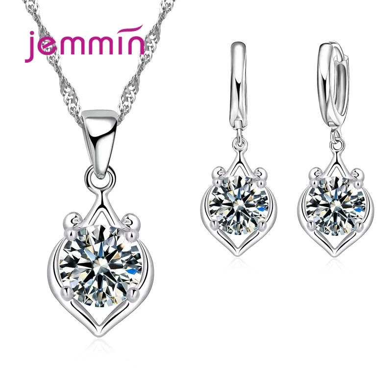 925 Sterling Silver Trendy Crystal Pendant Necklace Earrings Jewelry Set For Women Girls Wedding Engagement Fashion Jewelry - Image 3