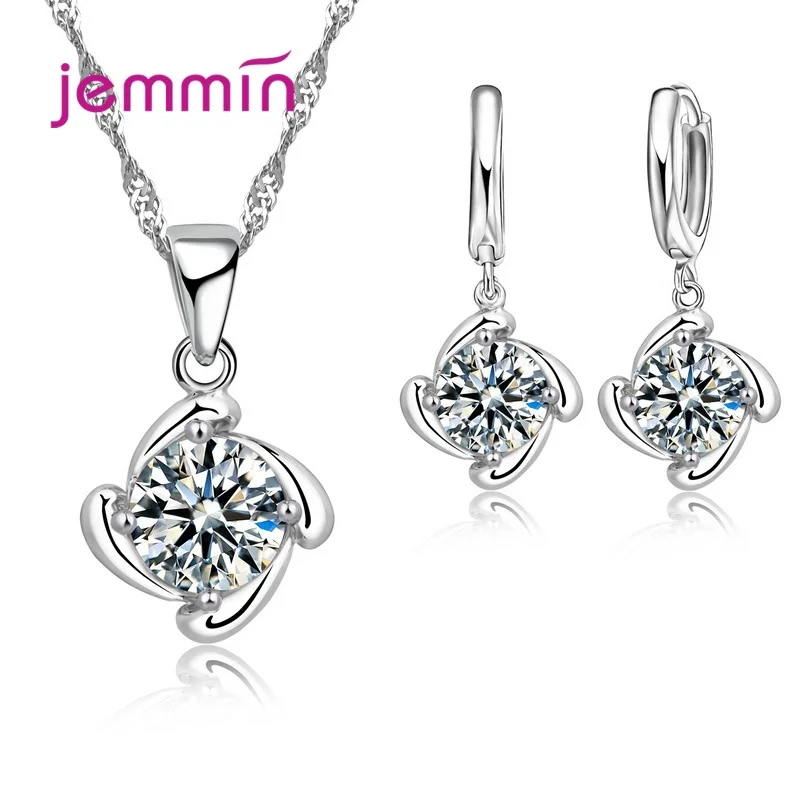 925 Sterling Silver Trendy Crystal Pendant Necklace Earrings Jewelry Set For Women Girls Wedding Engagement Fashion Jewelry - Image 5