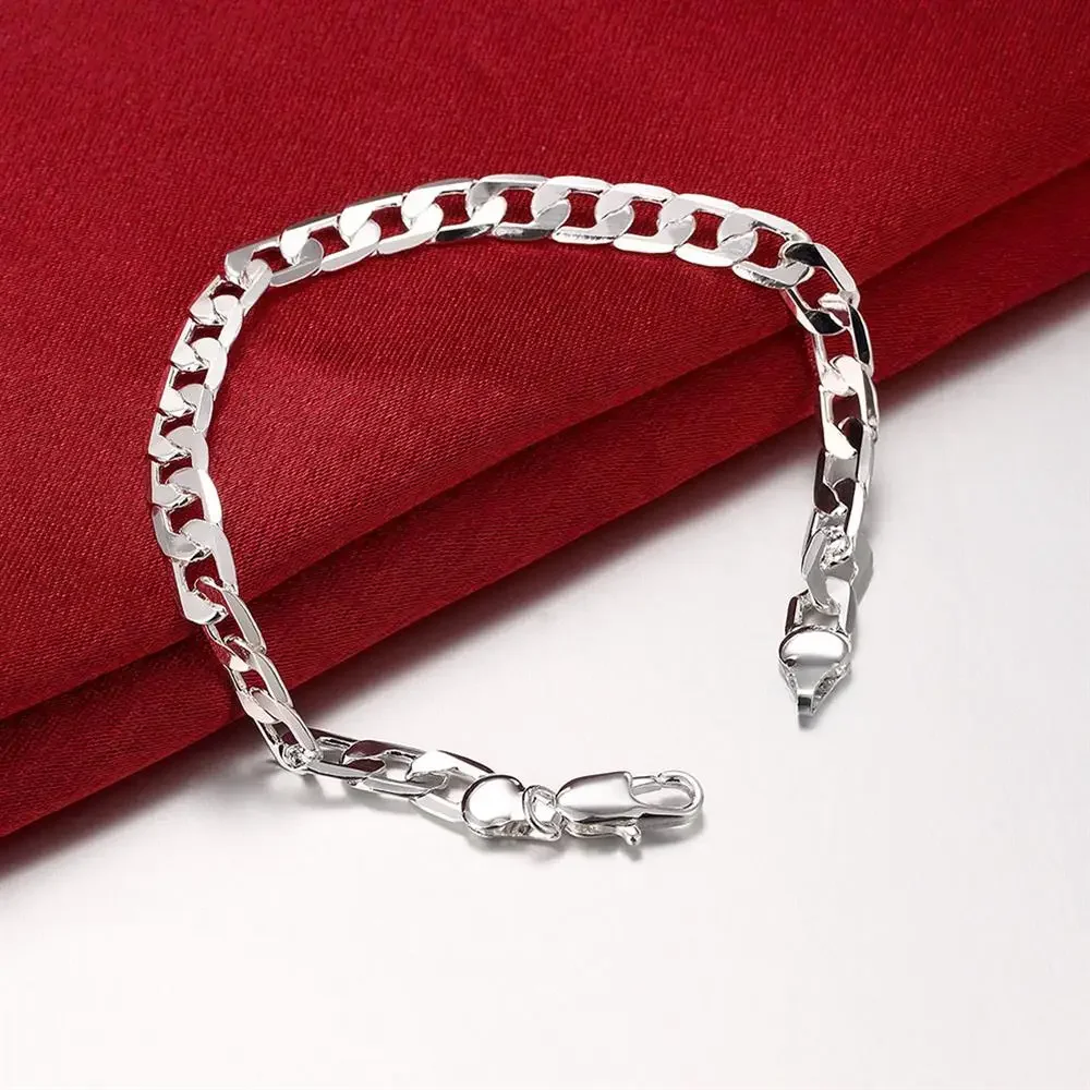 925 sterling Silver color Classic men 6MM 8MM Chain Bracelets necklace Jewelry set for woman Fashion Party wedding Fast shipping - Image 2