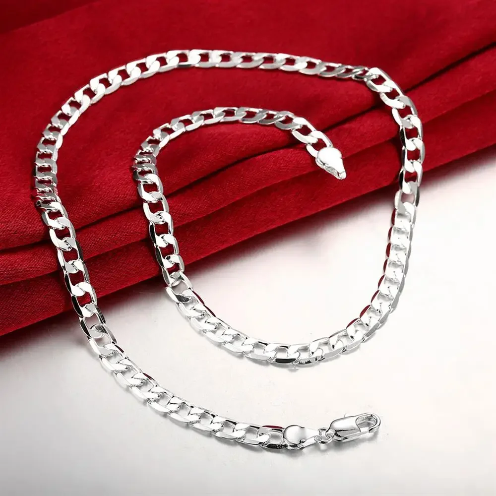 925 sterling Silver color Classic men 6MM 8MM Chain Bracelets necklace Jewelry set for woman Fashion Party wedding Fast shipping - Image 3