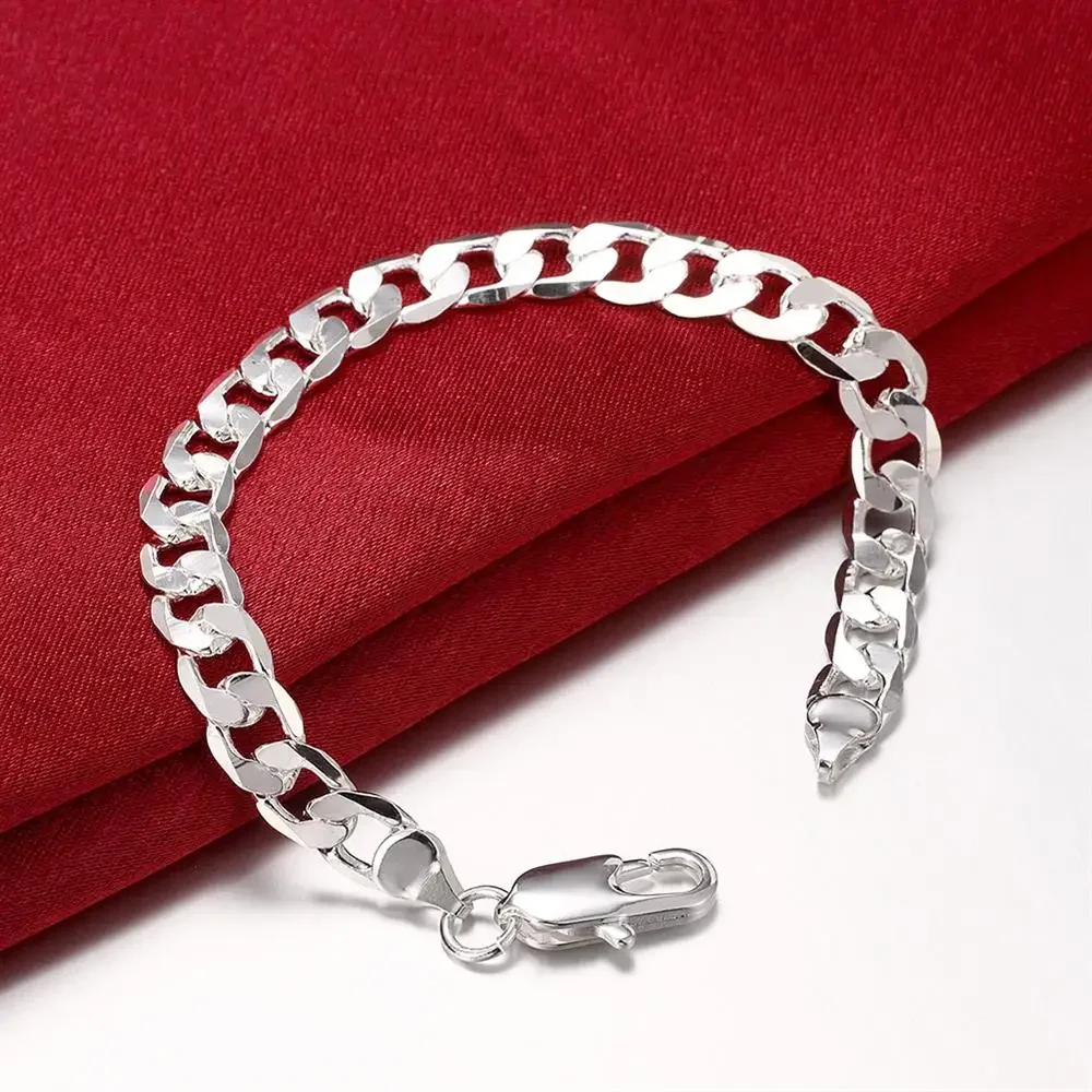 925 sterling Silver color Classic men 6MM 8MM Chain Bracelets necklace Jewelry set for woman Fashion Party wedding Fast shipping - Image 4
