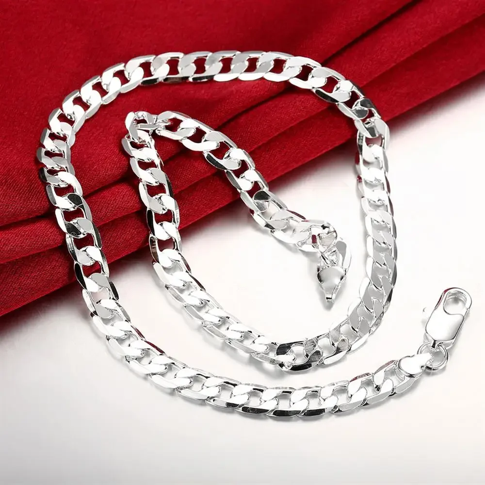 925 sterling Silver color Classic men 6MM 8MM Chain Bracelets necklace Jewelry set for woman Fashion Party wedding Fast shipping - Image 5