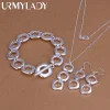 925 sterling silver Christmas gift classic square geometric pendant 45cm necklace bracelet Drop Earrings fashion jewelry set