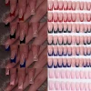 96pcs/Box French With Silver Glitter Fake Nails Blue/Red Full Cover Medium Length Square Press Nails For Women Girls Simple Nail