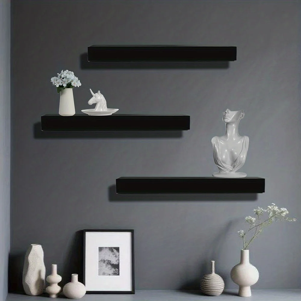 A Modern Minimalist Wall-Mounted Wooden Shelf for Storage And Decoration in The Living Room. - Image 3