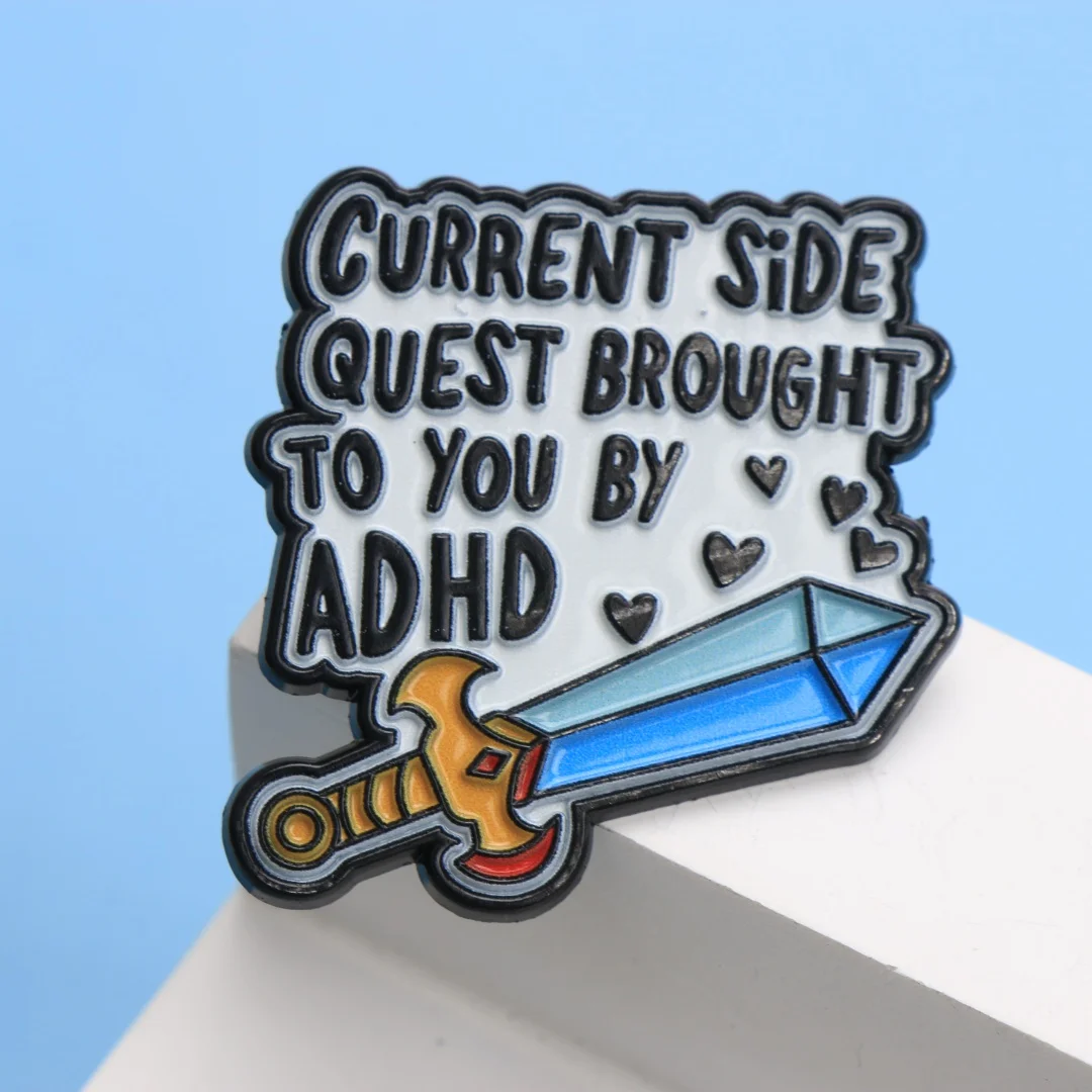 ADHD Side Quest Sword Enamel Pin - Cartoon Slogan Lapel Badge for Backpack DIY Gift - Image 2