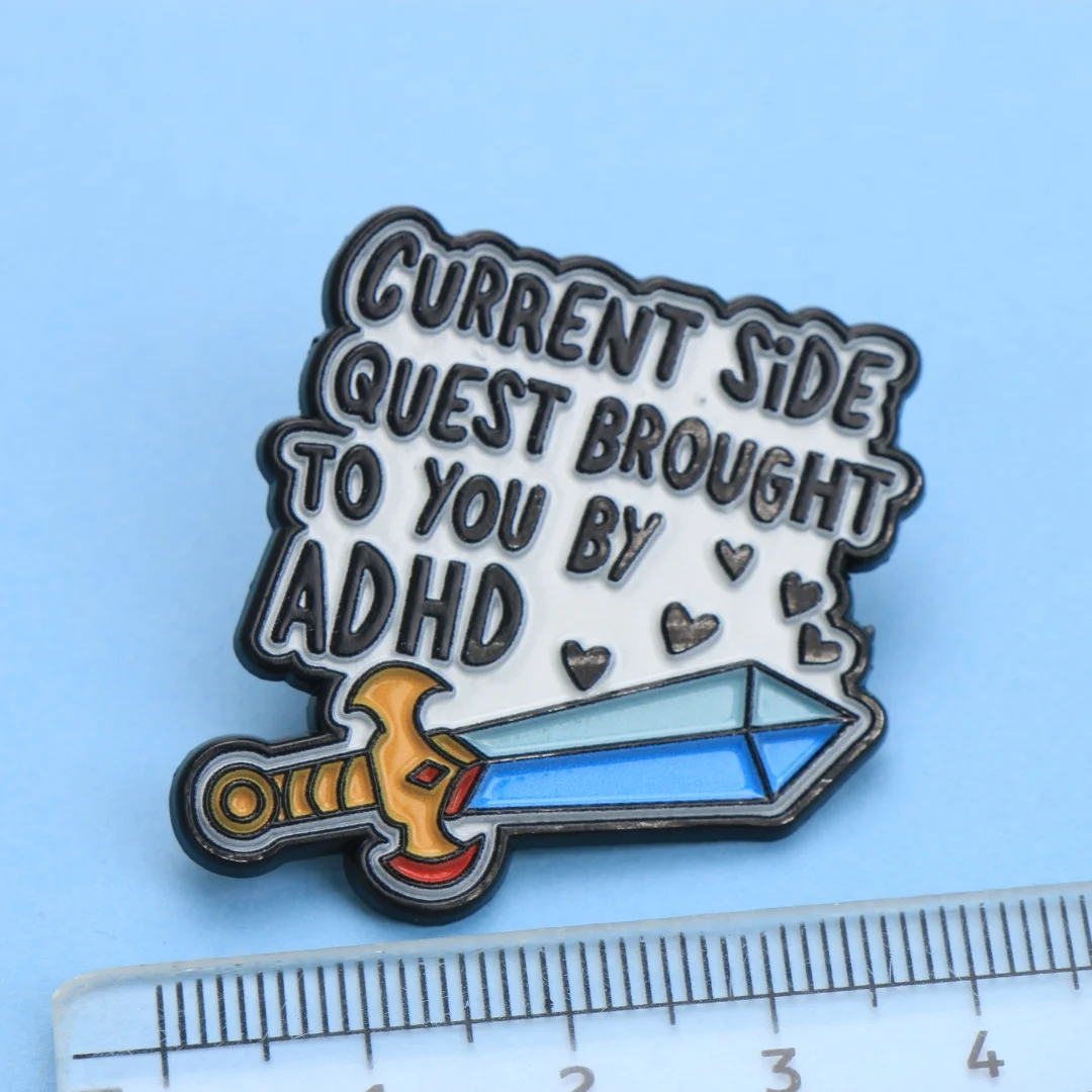 ADHD Side Quest Sword Enamel Pin - Cartoon Slogan Lapel Badge for Backpack DIY Gift - Image 4