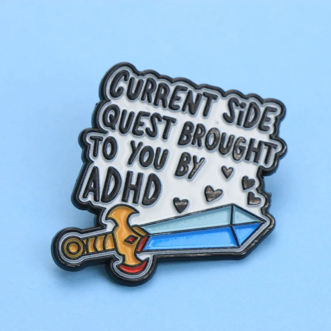 ADHD Side Quest Sword Enamel Pin - Cartoon Slogan Lapel Badge for Backpack DIY Gift - Image 5